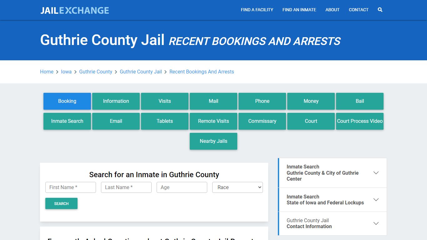 Guthrie County Jail Recent Bookings And Arrests - Jail Exchange